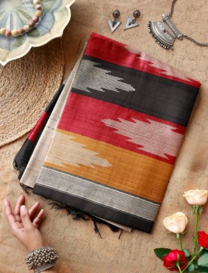 Designer beautiful printed border tussar silk gray saree